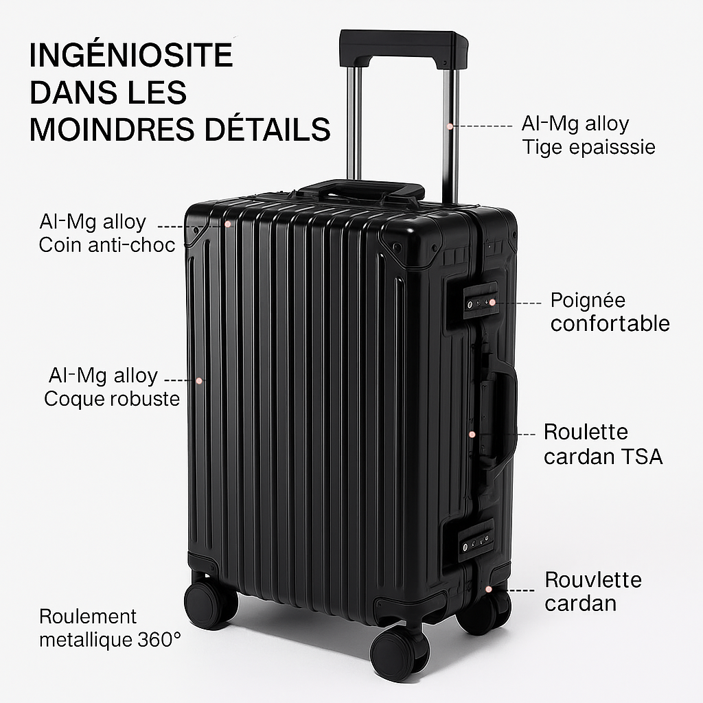 VALISE CABINE ALUMINIUM GOLD - Roues 360° - TSA Intégrés